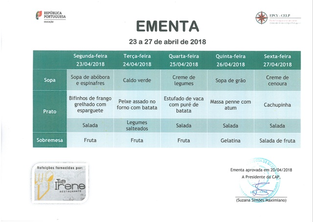 EMENTA DE 23 DE ABRIL A 27 DE ABRIL